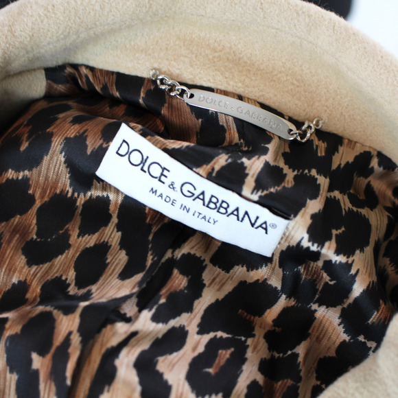 Dolce & Gabbana Tan Angora Leopard Lined Pea Coat 48 Button Front Camel Jacket - Picture 6 of 7